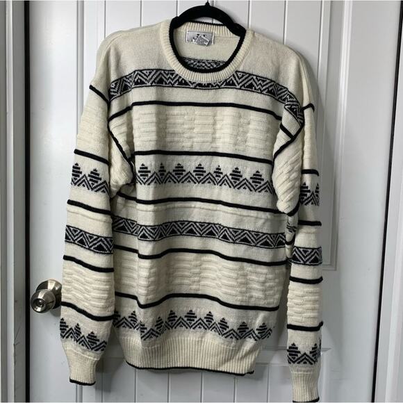 Vintage geometric 3d textured knit crew neck sweater‎ size large men's - Picture 1 of 5